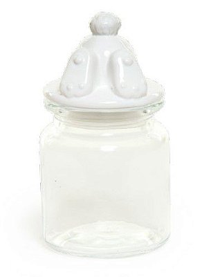 Pote de Vidro com Tampa de Cerâmica e Pezinho Coelho Branco 250Ml 15x8x8cm - Ref 1823972 Cromus