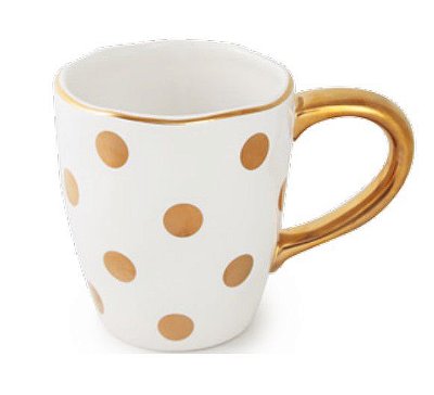 Caneca de Cerâmica Branca Poá Dourado 10x14x9cm - Ref 1020126 Cromus