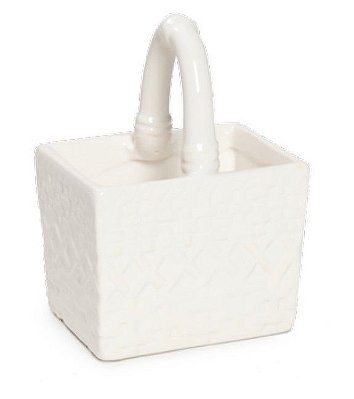Cestinha de Cerâmica Retangular Branca 12x9x7cm - Coleção Fio de Ovos - Ref 1821249 Cromus