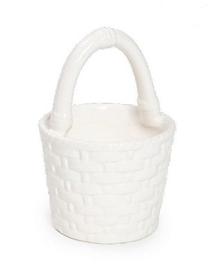 Cestinha de Cerâmica Redonda Branco 13x8x8cm - Coleção Fio de Ovos - Ref 1821269 Cromus