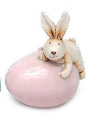 Coelho de Cerâmica Segurando Ovo Rosa 12x9.5x7cm - Coleção Coconut - Ref 1014665R Páscoa Cromus