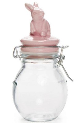 Potinho de Vidro Hermético com Tampa de Cerâmica de Coelho Rosa 130ML 15x4cm - Ref 1720076 Cromus