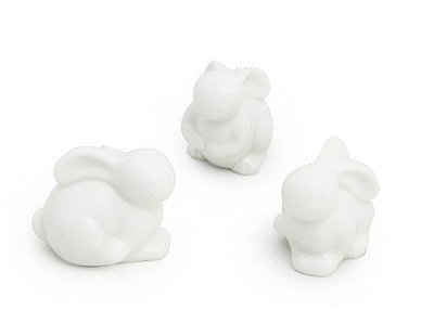 Trio de Coelhos de Cerâmica Branco 5x5x4cm Jogo com 3 Un - Páscoa Dourada - Ref 1820128 Cromus