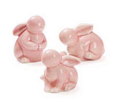 Trio de Coelhos de Cerâmica Rosa 5x5x4cm Jogo com 3 Un - Páscoa Dourada - Ref 1620207 Cromus