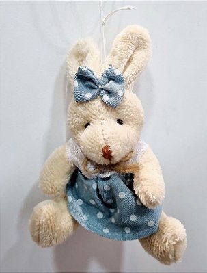 Mini Coelha de Pelúcia Vestido Poá Verde com Laço 13x10x5xm - Ref 1522118 Cromus