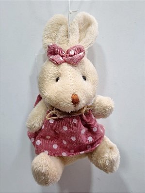 Mini Coelha de Pelúcia Vestido Poá Rosa com Laço 13x10x5xm - Ref 1522118R Cromus