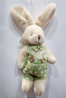 Mini Coelho de Pelúcia Roupa Poá Verde 20x5x5cm - Ref 1520362MV Cromus