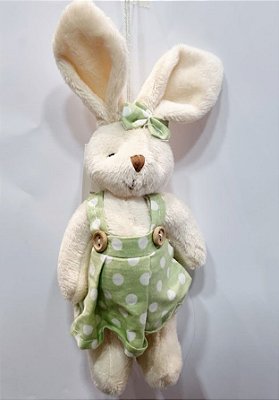 Mini Coelha de Pelúcia Vestido Poá Verde 20x5x5cm - Ref 1520362FV Cromus