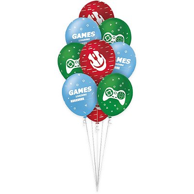 Balão de Latex Decorado Festa Games 9 Polegadas com 25 Unidades - Ref 116231.4 Regina