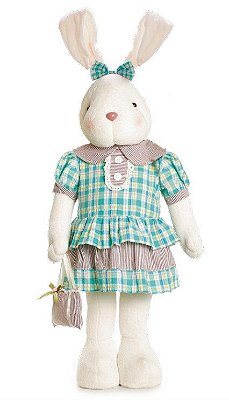 Coelha de Pé com Vestido Xadrez Segurando Bolsa 105x18cm - Coleção Bala de Anis - Ref 1422209 Cromus