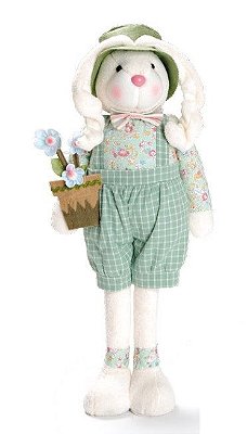 Coelho em Pé com Macacão Xadrez e Orelhas Caidas 54cm - Coleção Pistache - Ref 1621138 Cromus