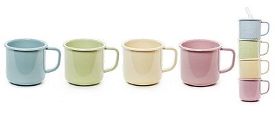Jogo de Canecas Candy Collors Estilo Retro de Plástico 300Ml - Canecas Charm - Ref 1823186 Cromus