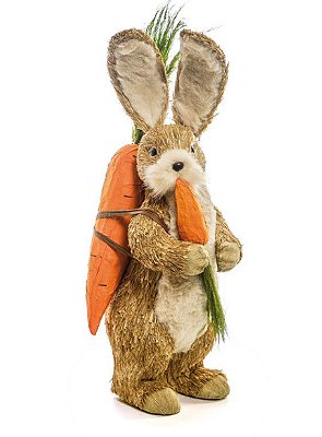 Coelho de Palha em Pé com Cenoura nas Costas 47cm - Coleção Fenos e Cenouras - Ref 1822986 Cromus