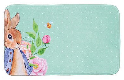 Tapete Antiderrapante de Páscoa Verde com Coelho e Flores 60x40x1cm - Ref 1013641 Cromus