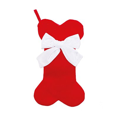 Enfeite de Porta Osso Vermelho com Laço Branco 34x20x1cm - Natal Pet Mania - Ref 1203005 Cromus