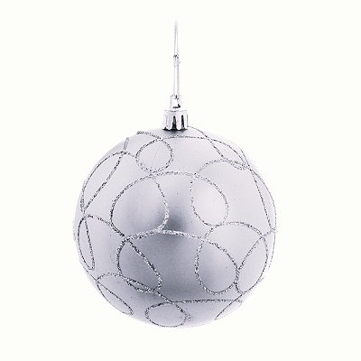 Bolas de Natal Rabiscos com Glitter Prata 12cm Jogo com 2 Un - Ref 1213566 Cromus
