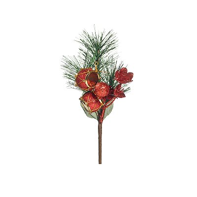 Pick Galho de Pinheiros com Bolas e Tambor Natal 20x10x5cm - Colllecrion Forest - Ref 1694328 Cromus