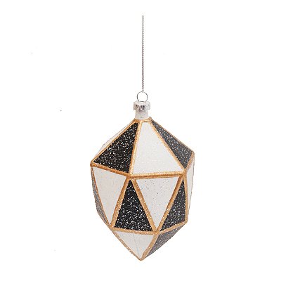 Enfeite Para Pendurar Geométrico Preto, Branco e Dourado 13x8cm - Bolas Natalinas - Ref 1205498 Cromus