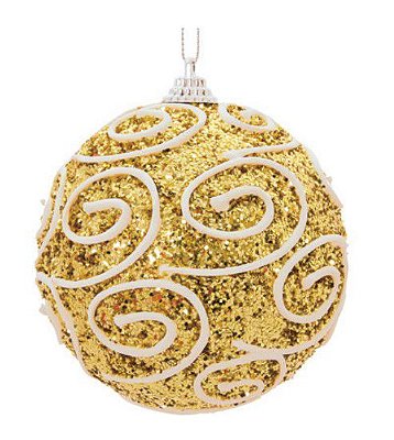 Bolas de Natal Glitter Rose com Arabesco Branco 8cm Jogo com 6Un - Ref 1611862 Cromus