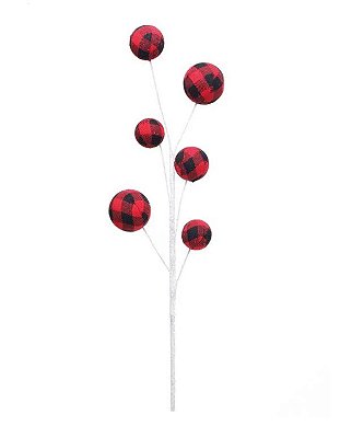 Galho de Natal 6 Bolas Xadrez Vermelho e Preto 75cm - Trend Buffalo - Ref 1207432 Cromus