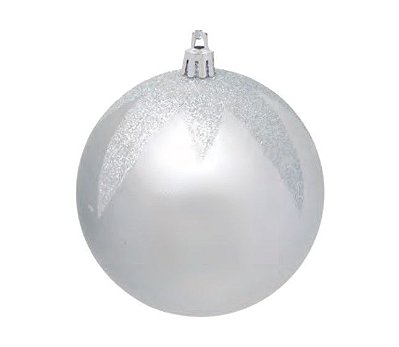 Bolas de Natal Prata com Folhas Glitter 10cm Jogo com 4Un - Ref 1213569 Cromus