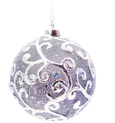 Bolas de Natal Prata com Arabescos 10cm Jogo com 4Un - Ref 1350112 Cromus