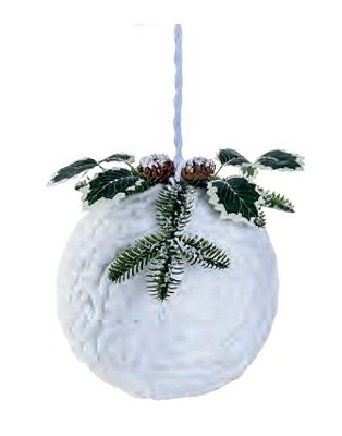 Bola de Natal Branca Nevada com Arranjo de Galhos 16x16cm 1 Unidade - Ref 1108368 Cromus
