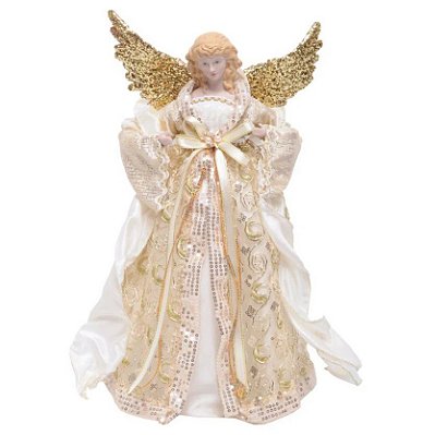 Anjo de Tecido com Roupa Dourada e Branco com Laço 42x23cm - Ref 1025547 Cromus