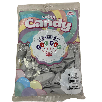 Balão de Latéx 9 Polegadas Granfesta Cinza CANDY Pacote com 50 Unidades - PicPic
