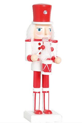 Soldado de Chumbo com Tambor Branco e Vermelho 25cm - Quebra Nozes - Ref 1922178 Cromus