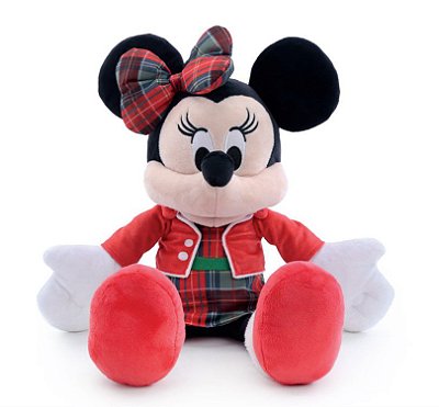 Minnie de Pelúcia com Vestido e Casaco Xadrez 30x24x14cm - Natal Disney - Ref 1105253 Cromus