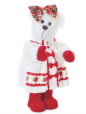 Ursa de Pelúcia Rígida em Pé com Vestido de Laços 35x15x15cm - Coleção Quebec - Ref 1612359 Cromus