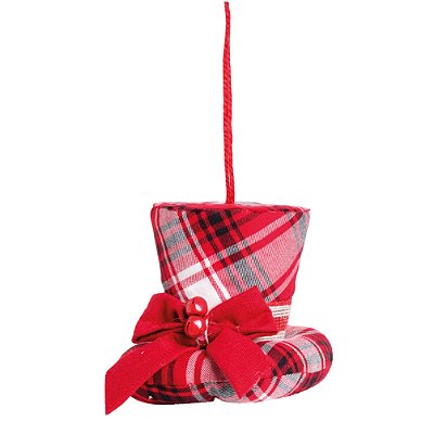 Cartola Xadrez com Laço Vermelho e Preto 10x11x11cm com 1 Unidade - Coleção Nordica - Ref 1921763 Cromus
