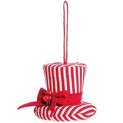 Cartola Listrada com Laço Vermelho e Branco 10x11x11cm com 1 Unidade - Coleção Nordica - Ref 1921764 Cromus