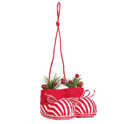 Botas Listradas Vermelho e Branco com Arranjo 7x11x9cm - Coleção Nórdica - Ref 1921772 Cromus