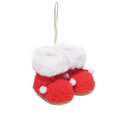 Botas Vermelho e Branco com PomPom 7x10x8cm - Enfeites de Natal - Ref 1024128 Cromus