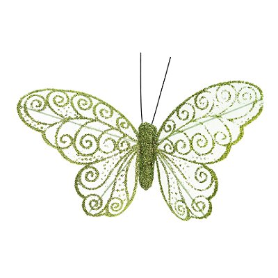 Clip Borboleta Decorativa de Organza Verde 10cm com 6Un - Borboletas - Ref 1551629 Cromus