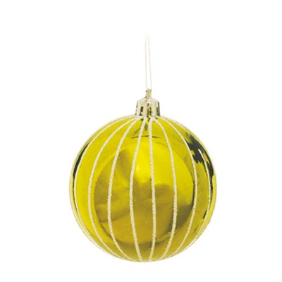 Bolas de Natal Verde Claro com Listras Brancas 8cm Jogo com 6Un - Ref 1318865 Cromus