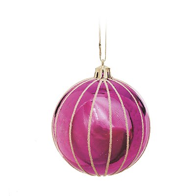 Bola de Natal Roxa com Listras em Glitter 8cm Jogo com 6 Unidades - Ref 1318866 Cromus
