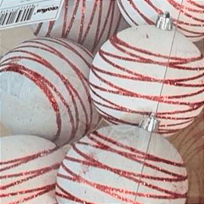 Bolas de Natal Branca com Listras Vermelha 8cm Jogo com 6Un - Bolas Natalinas - Ref 1020172 Cromus