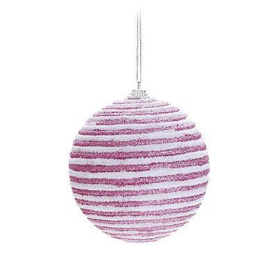 Bolas de Natal Listras Rosa Claro e Branco 8cm Jogo com 6Un - Bolas Natalinas - Ref 1518838 Cromus