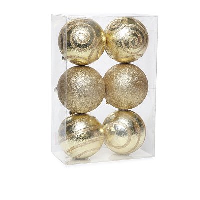 Bolas de Natal Dourado com Arabescos 8cm Jogo com 6 Un - Ref 1712641 Cromus