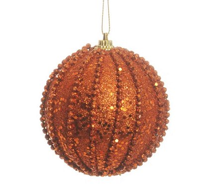 Bolas de Natal Listras Brilhante Cobre 8cm Jogo com 6Un - Bolas Natalinas - Ref 1314253 Cromus
