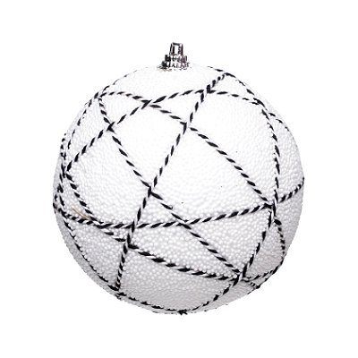 Bola de Natal Nevada Branca com Cordão Preto 8cm Jogo com 6 Unidades - Ref 1923552 Cromus