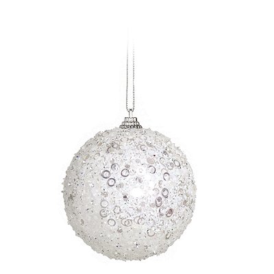 Bolas de Natal Branca com Glitter e Lantejoulas 8cm Jogo com 6 Unidades - Ref 1923668 Cromus