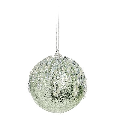 Bolas de Natal Verde Menta com Glitter 8cm Jogo com 6 Unidades - Ref 1923686 Cromus
