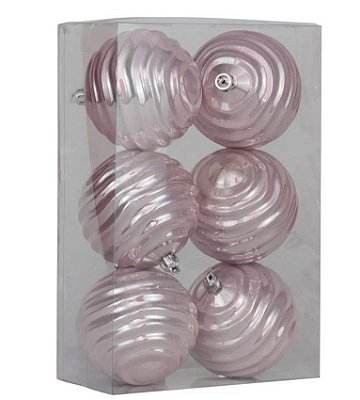 Bolas de Natal Ondas Rosa Claro 8cm Jogo com 6un - Bolas Natalinas - Ref 1019616 Cromus