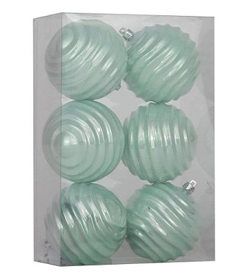 Bolas de Natal Ondas Verde Claro 8cm Jogo com 6un - Bolas Natalinas - Ref 1019615 Cromus