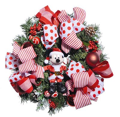 Guirlanda de Natal Decorada 40cm Mickey Branco e Vermelho Pelucia - Natal Disney - Ref 1990050 Cromus