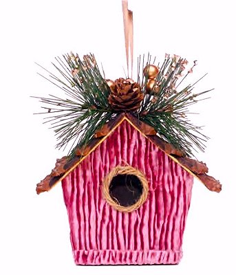 Enfeite Casinha de Passarinho Pink com Galhos 13x11x6cm - Ref 1016522 Cromus